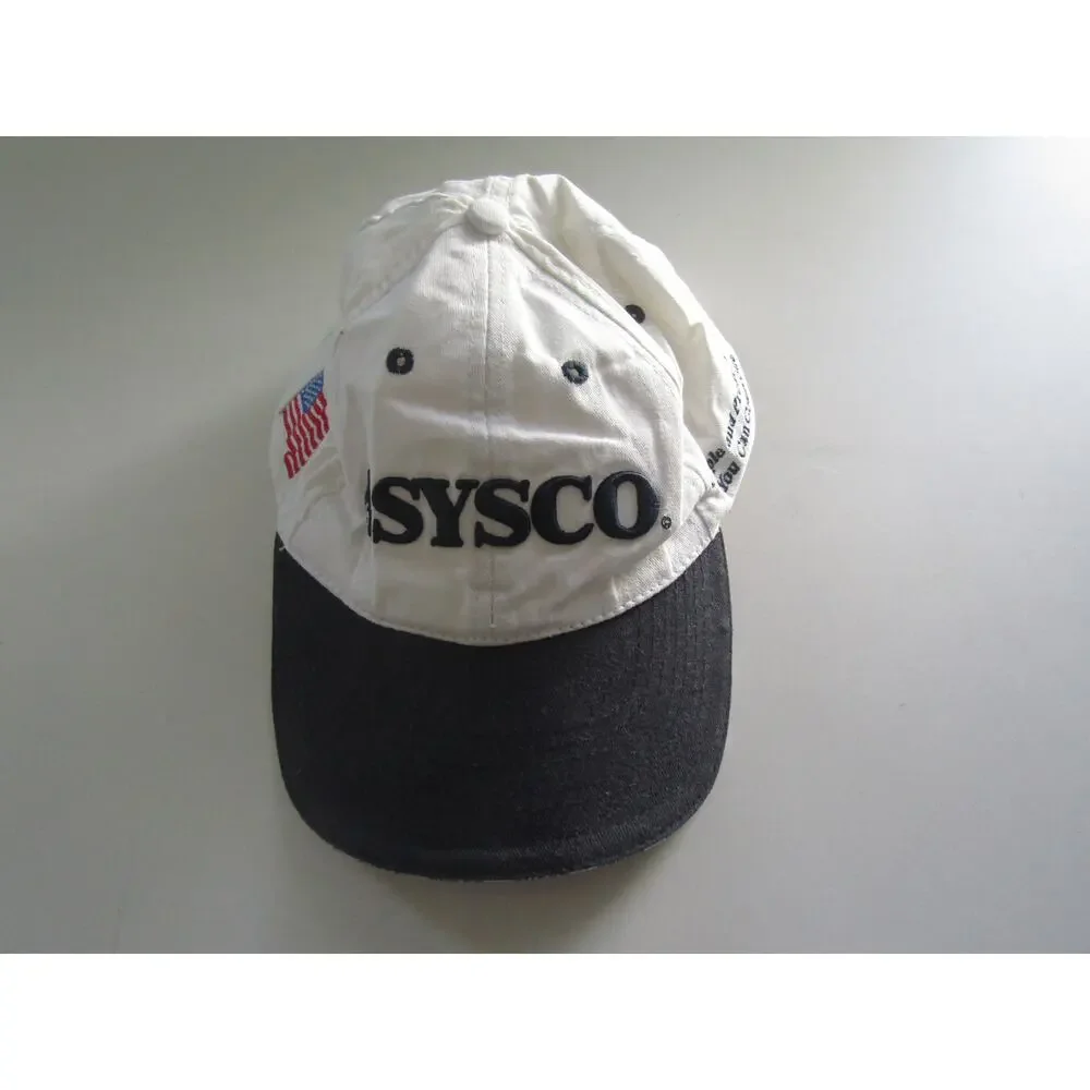 Sysco Logo Hat White‎ Blue Adjustable Embroidered USA Flag 100% Cotton Cap